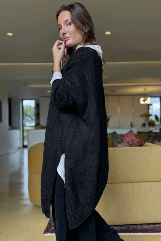 Made in Italy Big Softie Super Slant Knit Top Black 